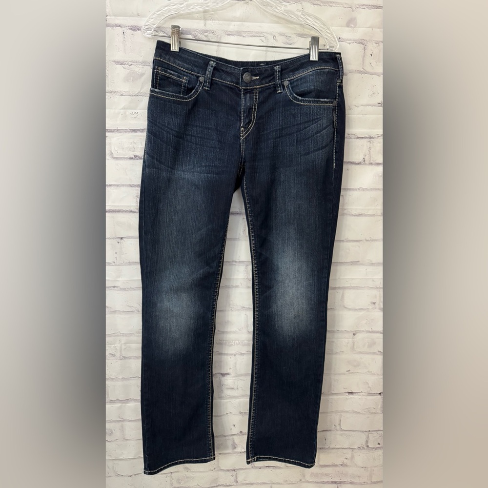 Silver Aiko 32x32 Mid Slim Boot‎ Blue Jeans Thick Stitch Stretch